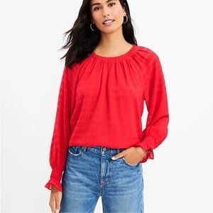 Loft Lined Blouse Size Medium Plaid Sheer Sleeves Red Romantic Valentine's Day S